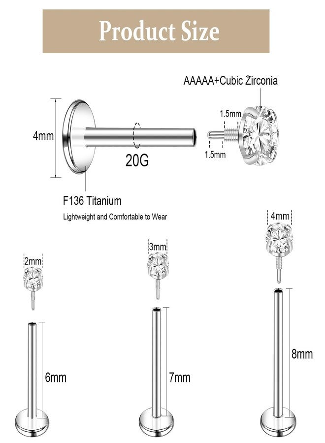 ONESING 20G Flat Back Nose Stud Internal Thread Flat Back Earrings Hypoallergenic Titanium CZ Tragus Helix Cartilage Conch Nose Earrings Stud Piercing Jewelry for Women Men - Image 2